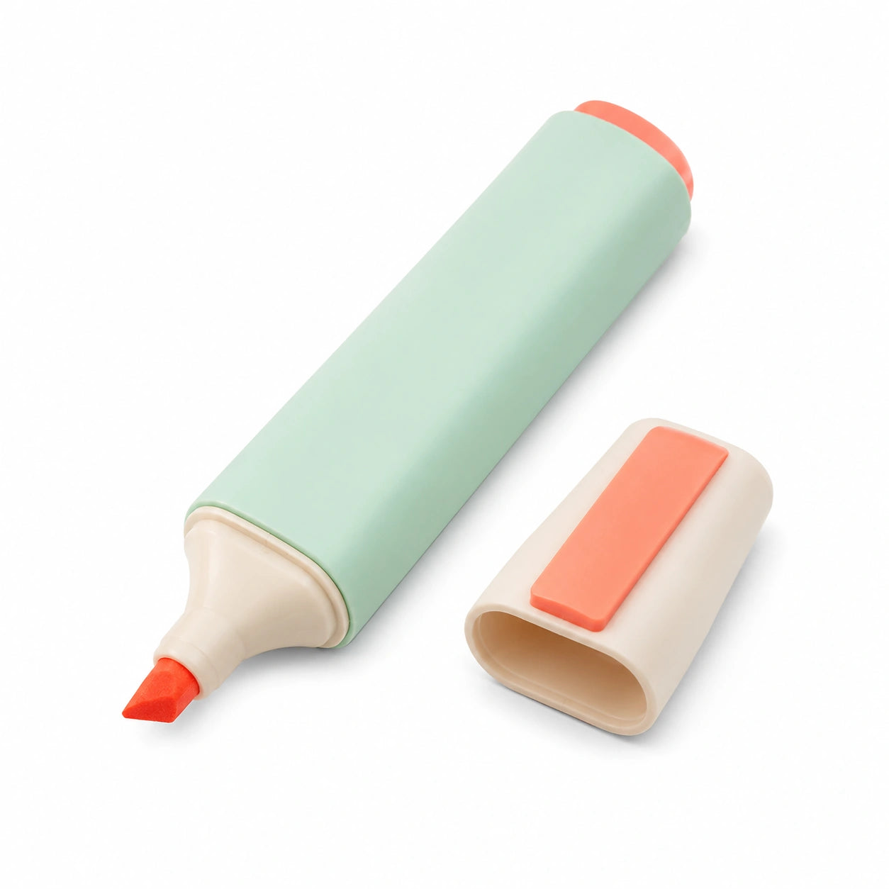 Textmarker mit Keilspitze in Mint und Koralle