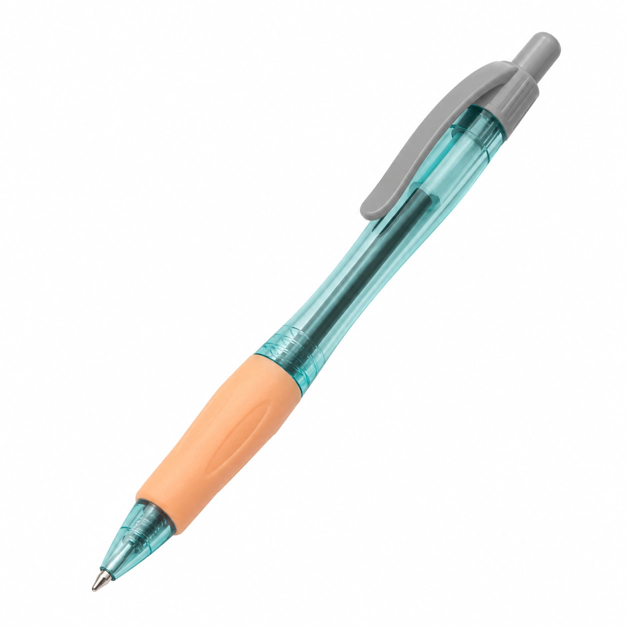 Kugelschreiber mit blauem Gehäuse und orangem Griff