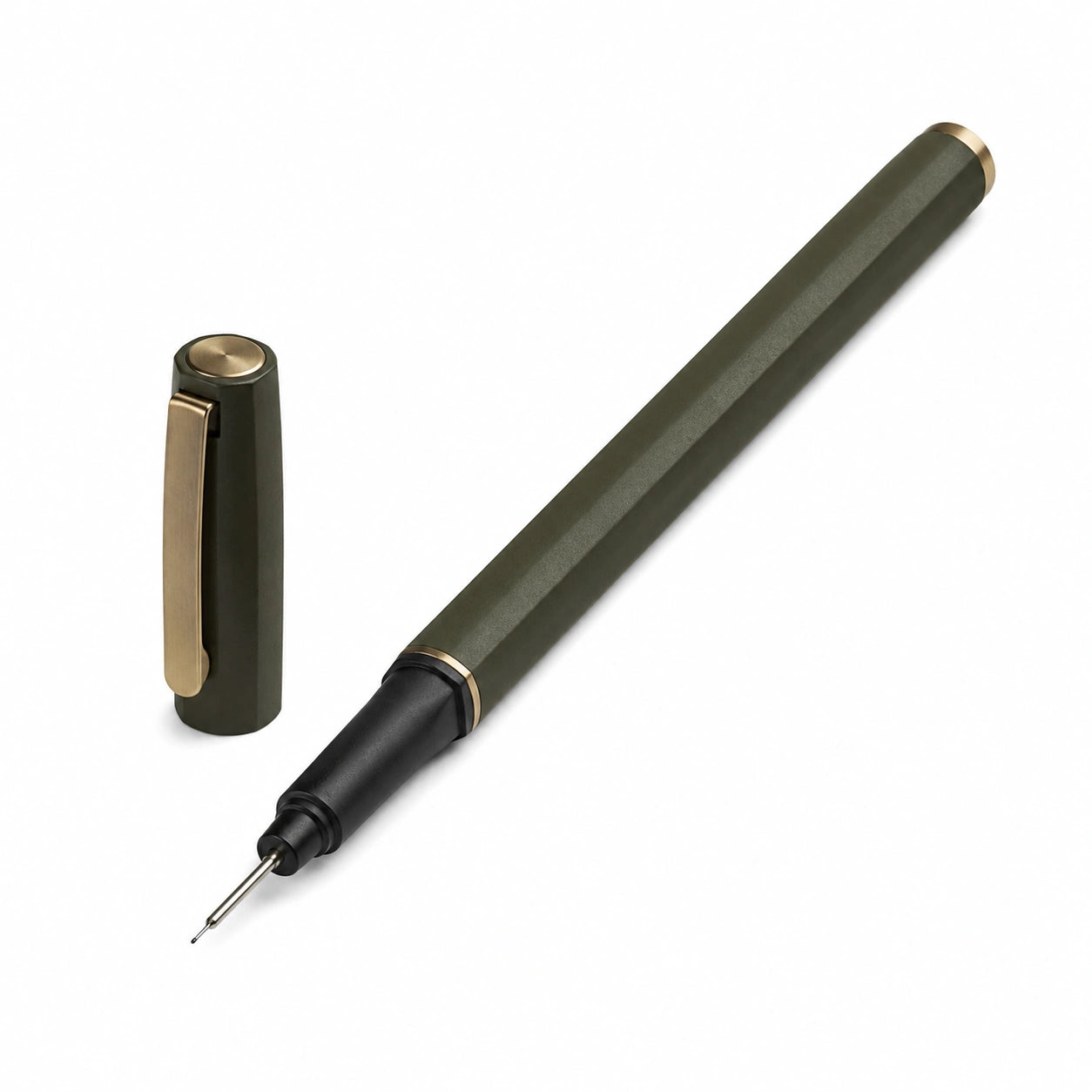 Feinliner Stift Olivgrün mit goldenen Akzenten